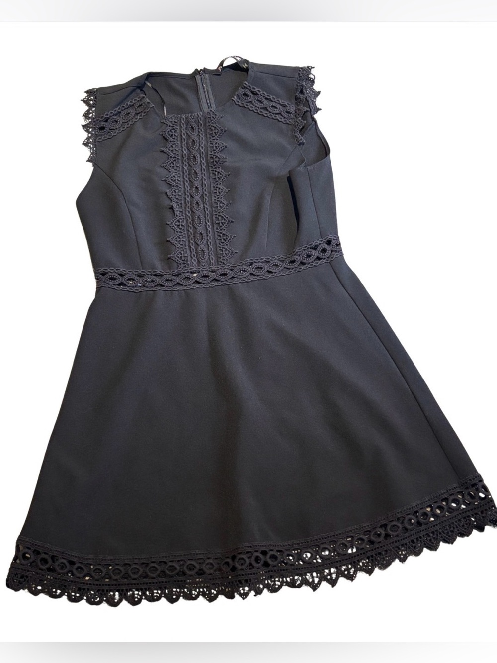 Zara Black Lace-Trim Sleeveless Fit & Flare Dress